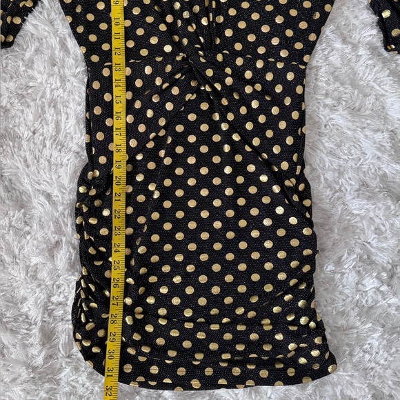 New 🖤💛 Elegant Black and Gold Polka Dot Long Sleeve Mini Dress - Picture 15 of 17